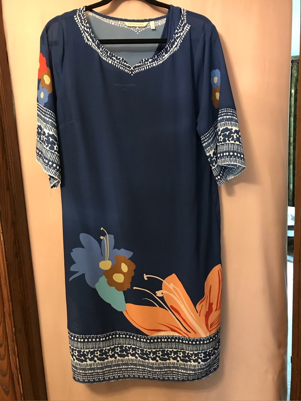 Soft Surroundings Navy Floral Midi Shift Dress (hibiscus)